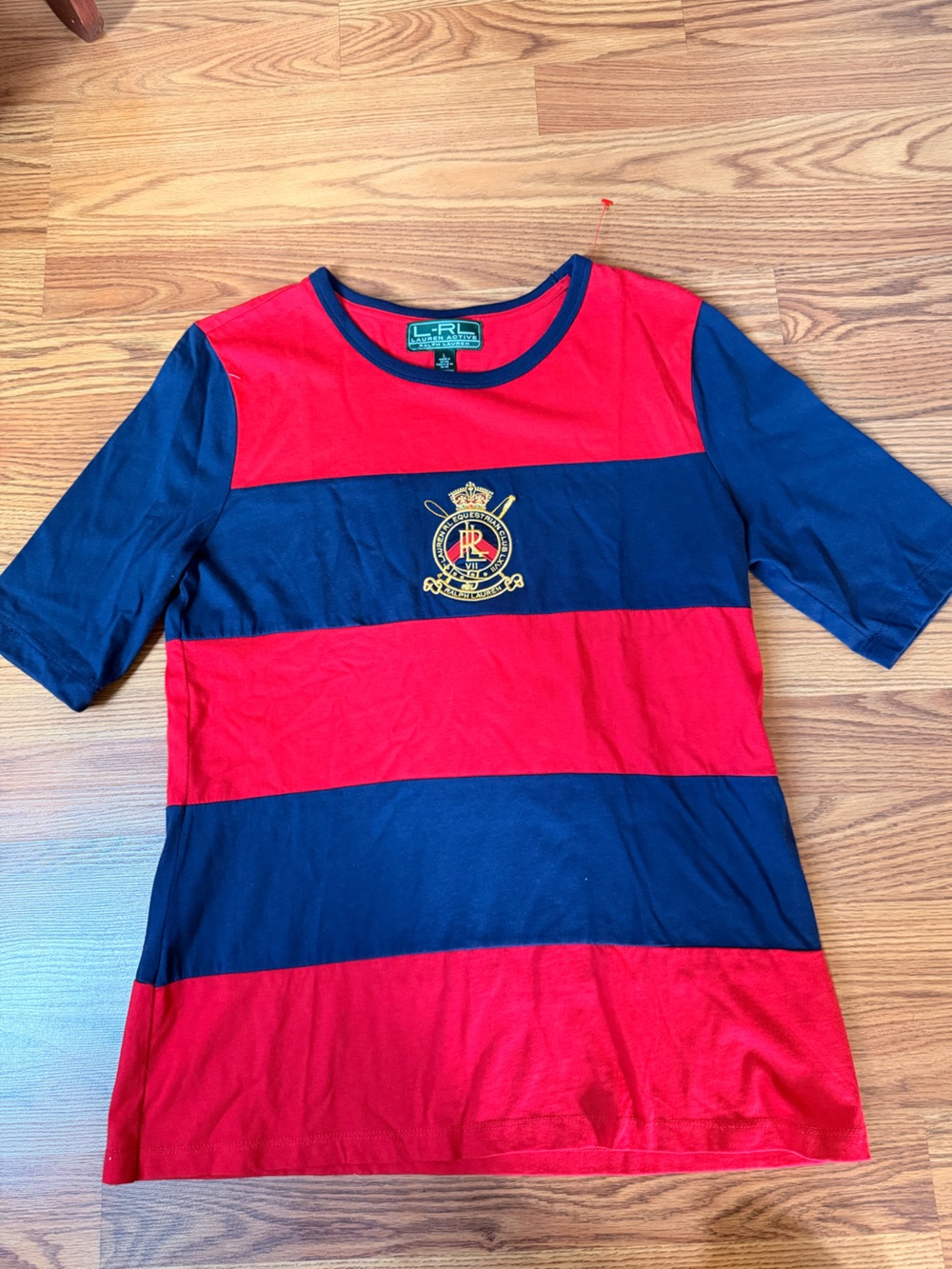 Lauren Ralph Lauren Red Navy Stripe Rugby Style Equestrian Club Tee Vintage
